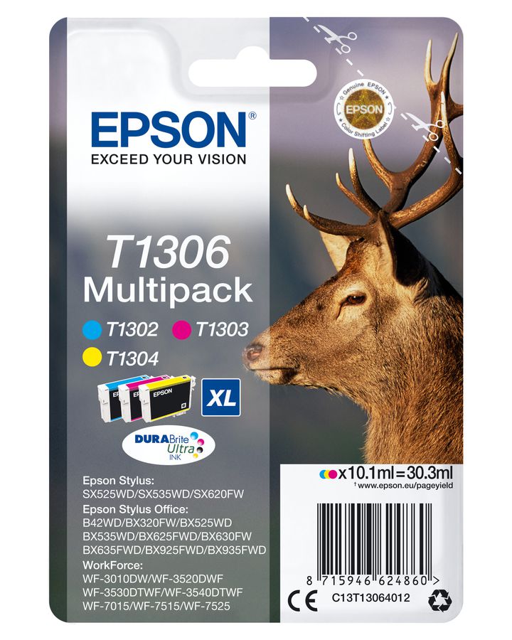 Epson Stag Multipack "Cerf" (T1306) - Encre DURABrite Ultra C, M, J (XL)