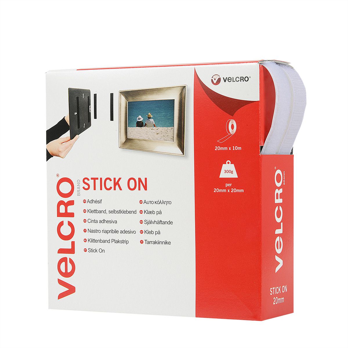 VELCRO® Bande 20mmx10m blanc, crochets & velours autocollants