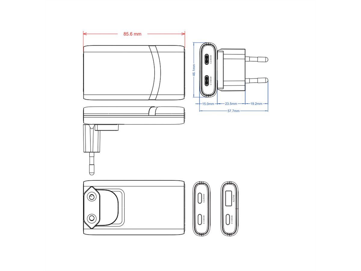 VALUE Chargeur USB, 2 ports type A+C, 65W, prise euro / US