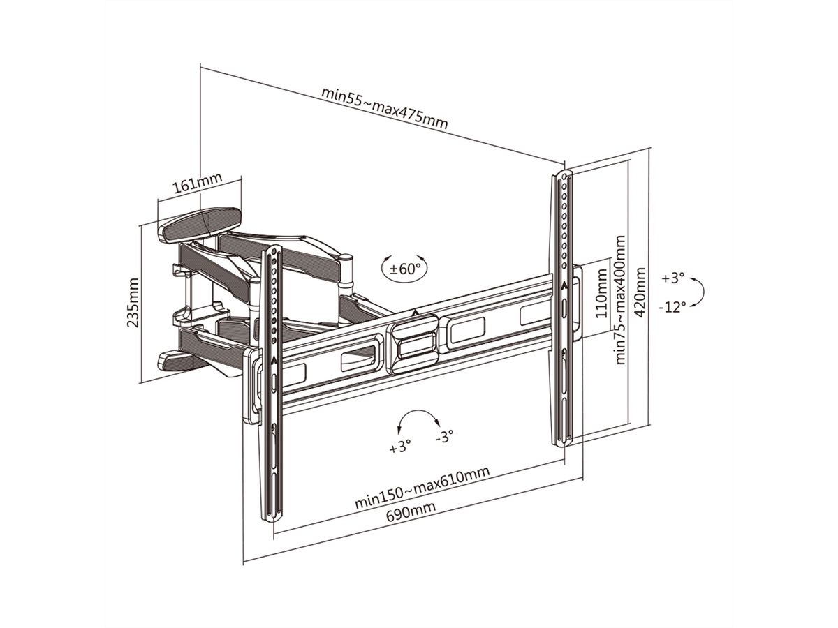 VALUE Support mural pour écrans LCD, flexible et élégant, 45 kg