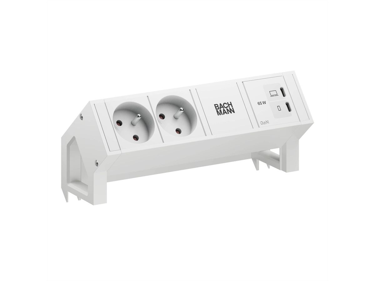 BACHMANN DESK2 blanc 2xUTE, 1xUSB C/C 65W L=0,2m RAL9010