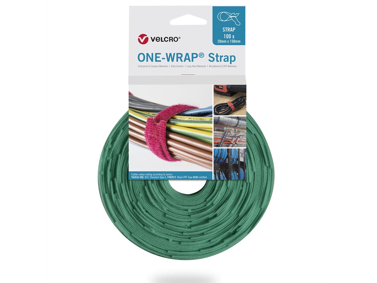 VELCRO® One Wrap® Strap 20mm x 330mm, 100 pièces, vert
