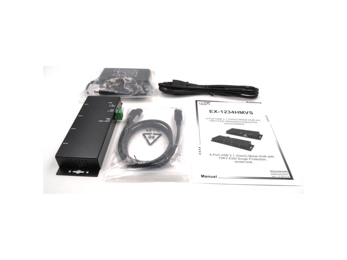 EXSYS EX-1234HMVS Hub USB 3.2 Gen2 à 4 ports, avec 2x USB-C et 2x USB-A