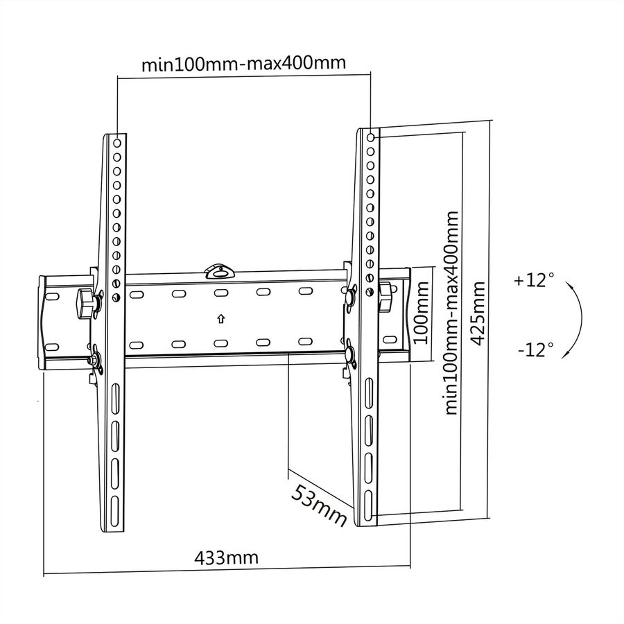VALUE support mural TV, distance murale 53mm, capacité de charge 40kg, inclinable