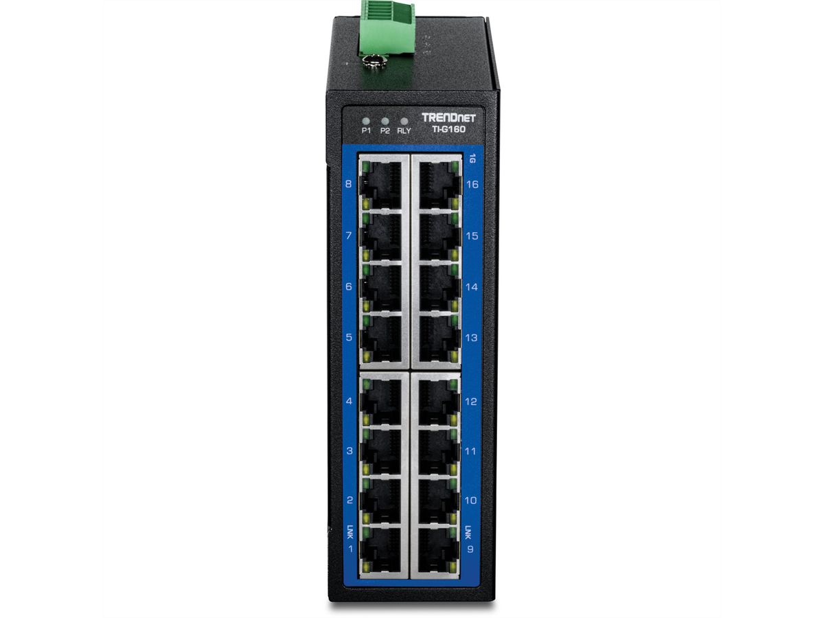 TRENDnet TI-G160 Switch Gigabit Industriel à 16 Ports, pour Rail DIN