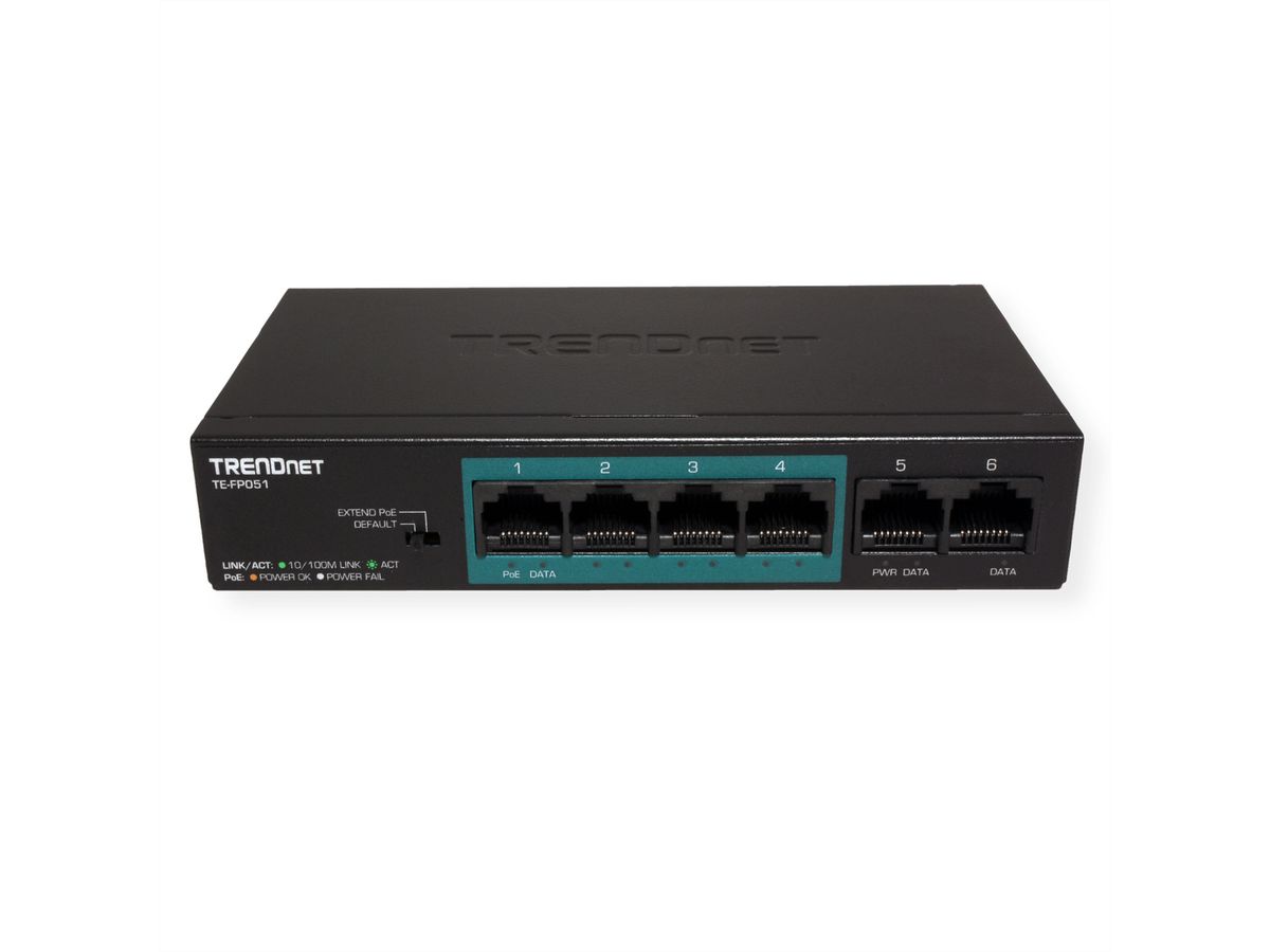 TRENDnet TE-FP051 Switch PoE+ Fast Ethernet non administrable longue portée à 5 ports