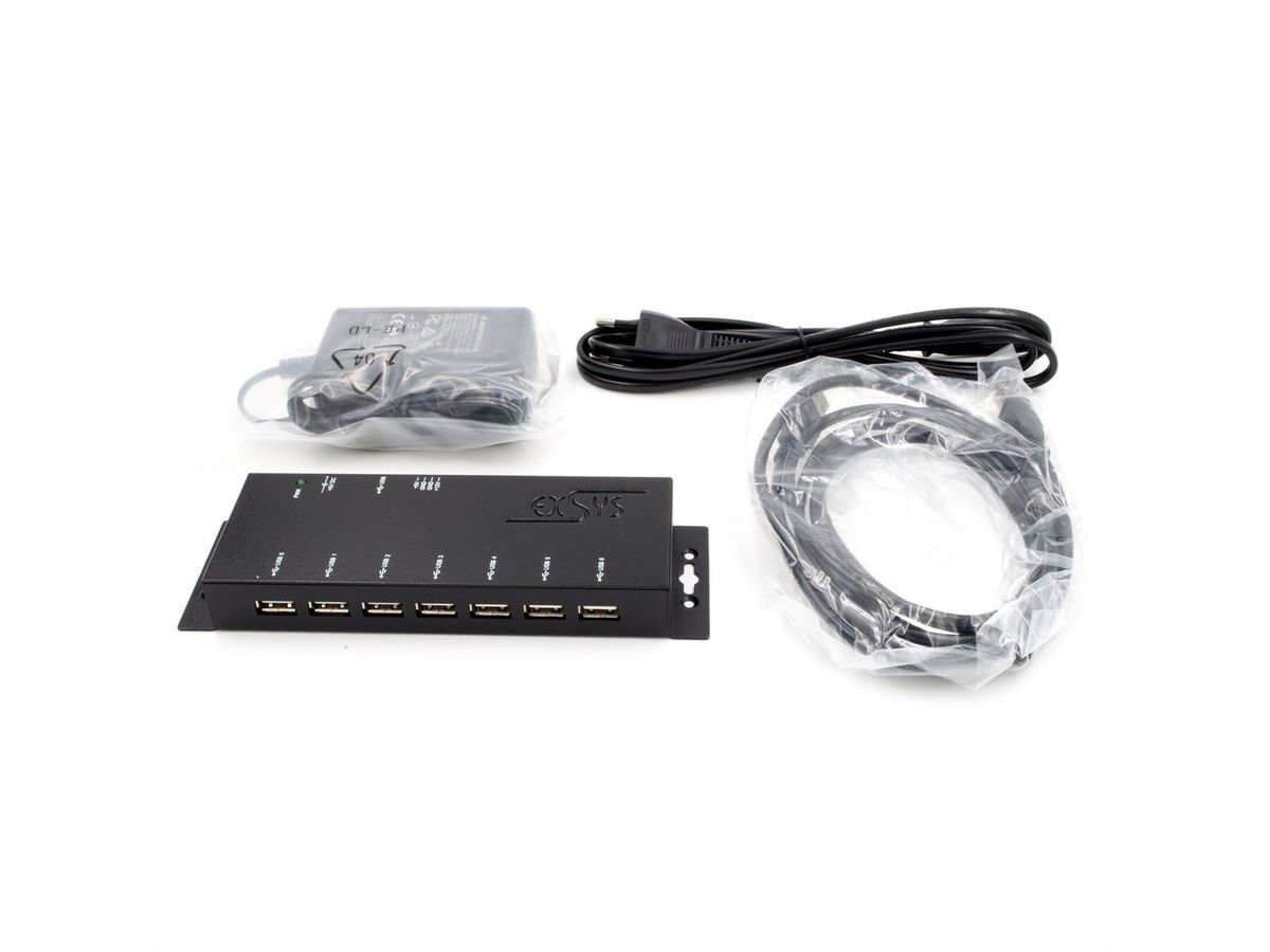 EXSYS EX-1177-2S Hub USB 2.0 à 7 ports, protection contre les surtensions ESD 15 kV