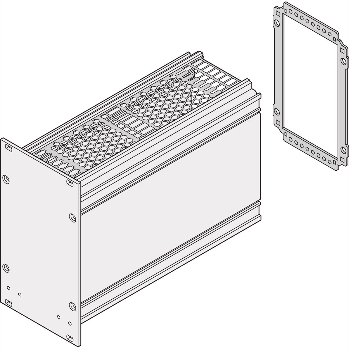 Unité enfichable de type cadre SCHROFF, panneau arrière, découpe pour connecteurs multiples, 6 U, 10 HP