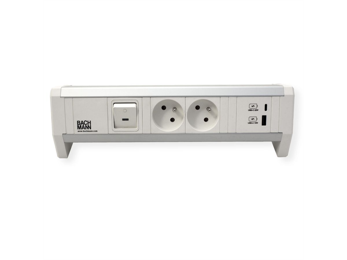 BACHMANN DESK 2xUTE 1xUSB A/C 22W 1xcommutateur GST18 RAL9010