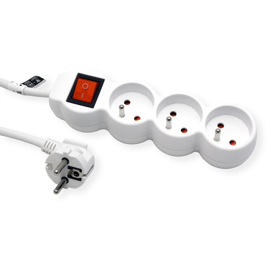 VALUE Prise multiple, 3 ports UTE avec interrupteur, blanc, 3 m