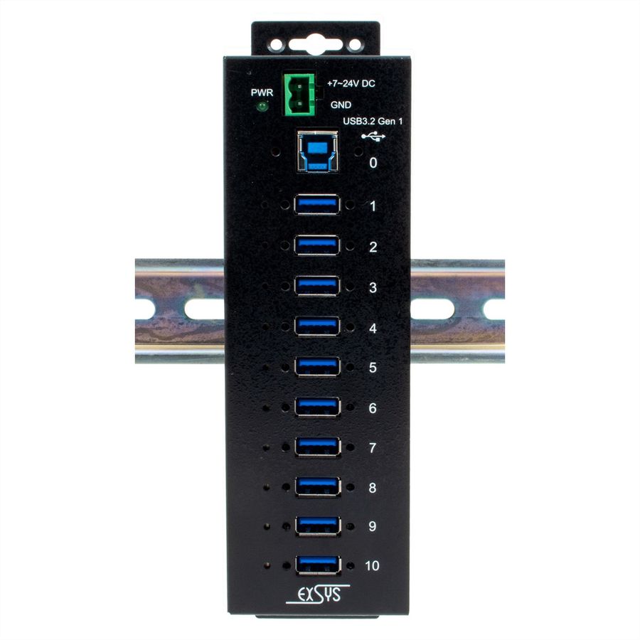 EXSYS EX-1580SHMVS Hub USB 3.2 Gen 1 métallique à 10 ports, géré, partageable en réseau, protection ESD 15 kV