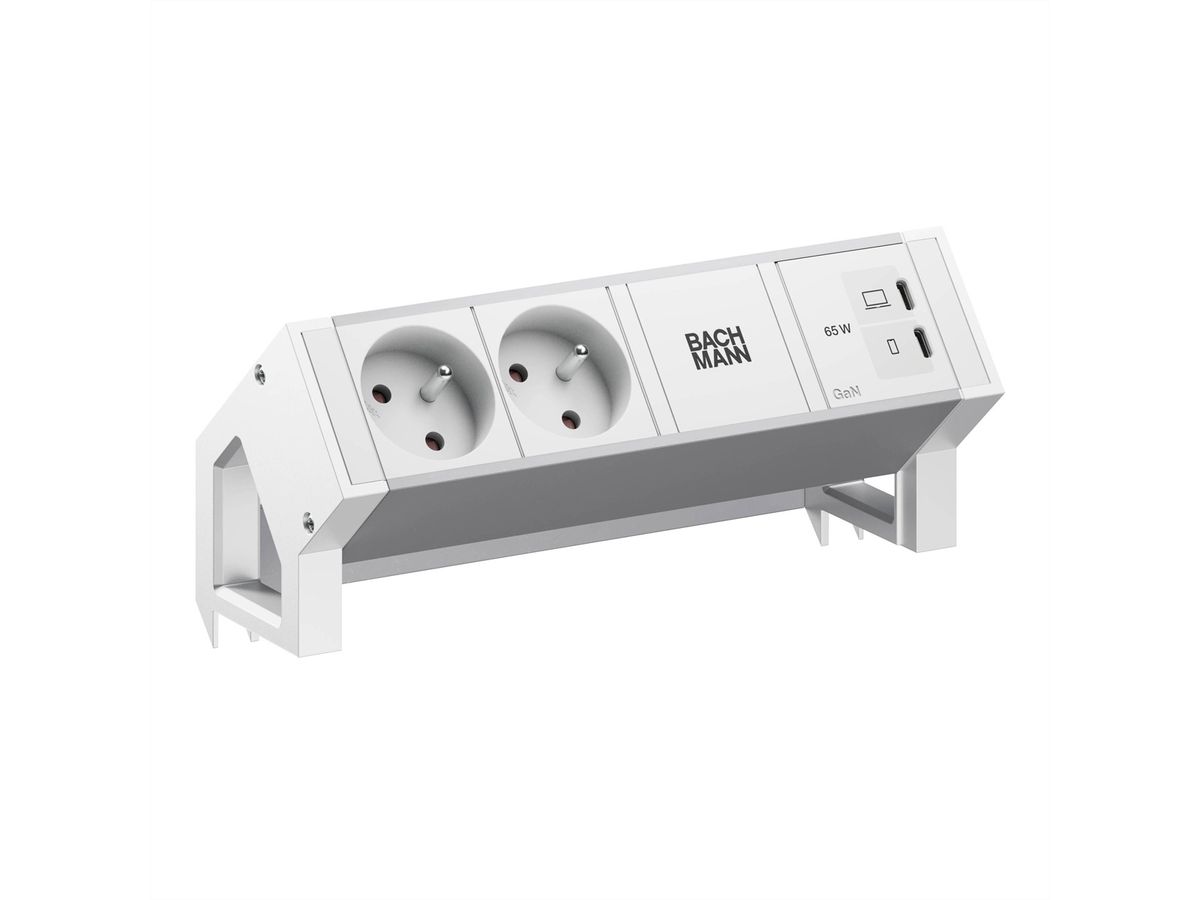 BACHMANN DESK2 ALU WHITE 2xUTE, 1xUSB C/C 65W L=0,2m RAL9010