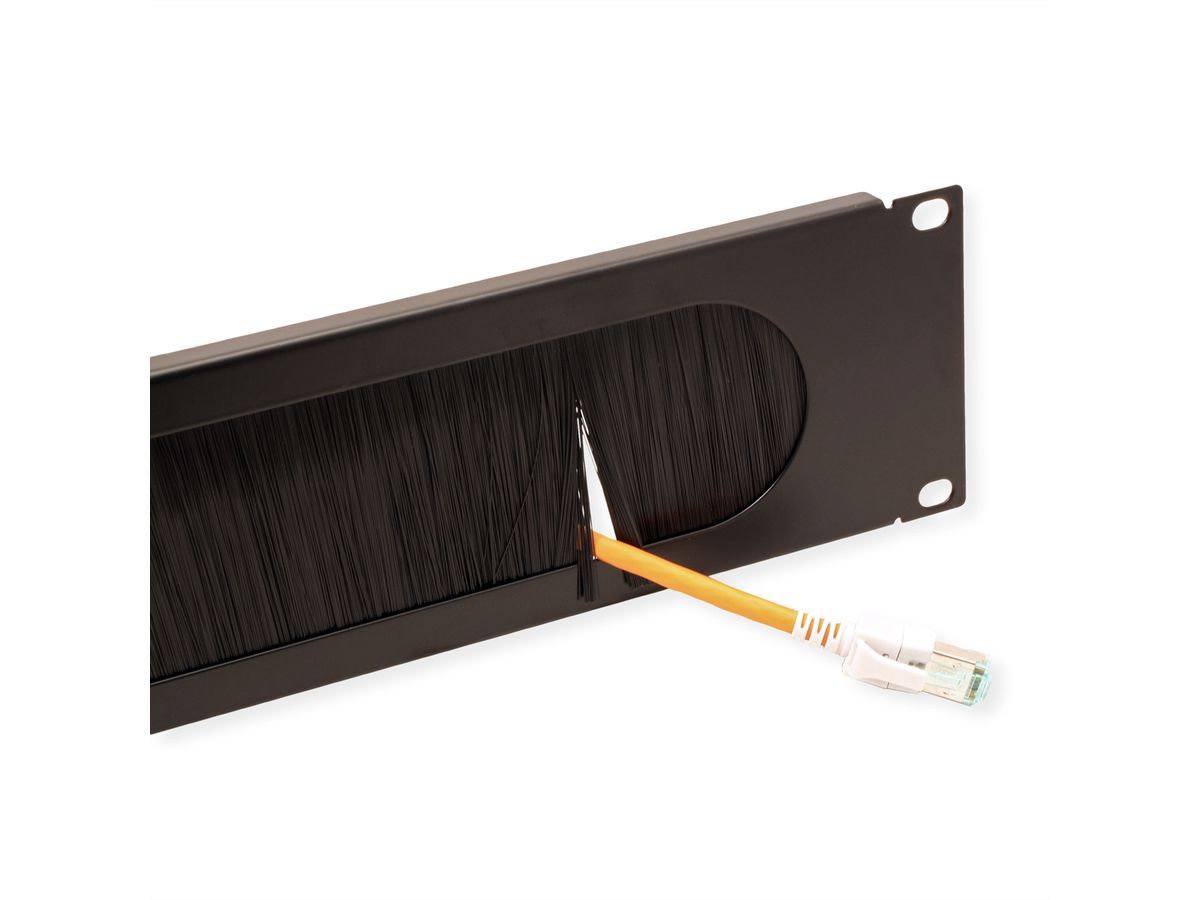 VALUE Passe-câbles 19" 2 UH avec brosse et décharge de traction, noir