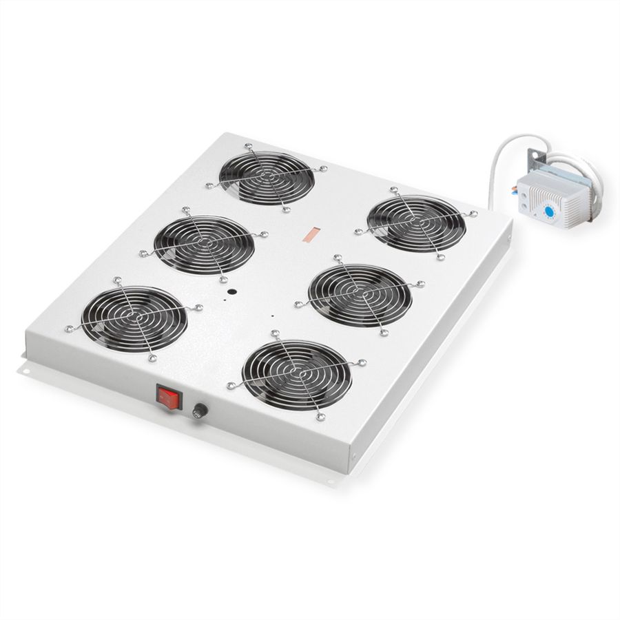 ROLINE 19" Unité de ventilation de toit, 6 ventilateurs, Thermostat pour baie serveur, grise