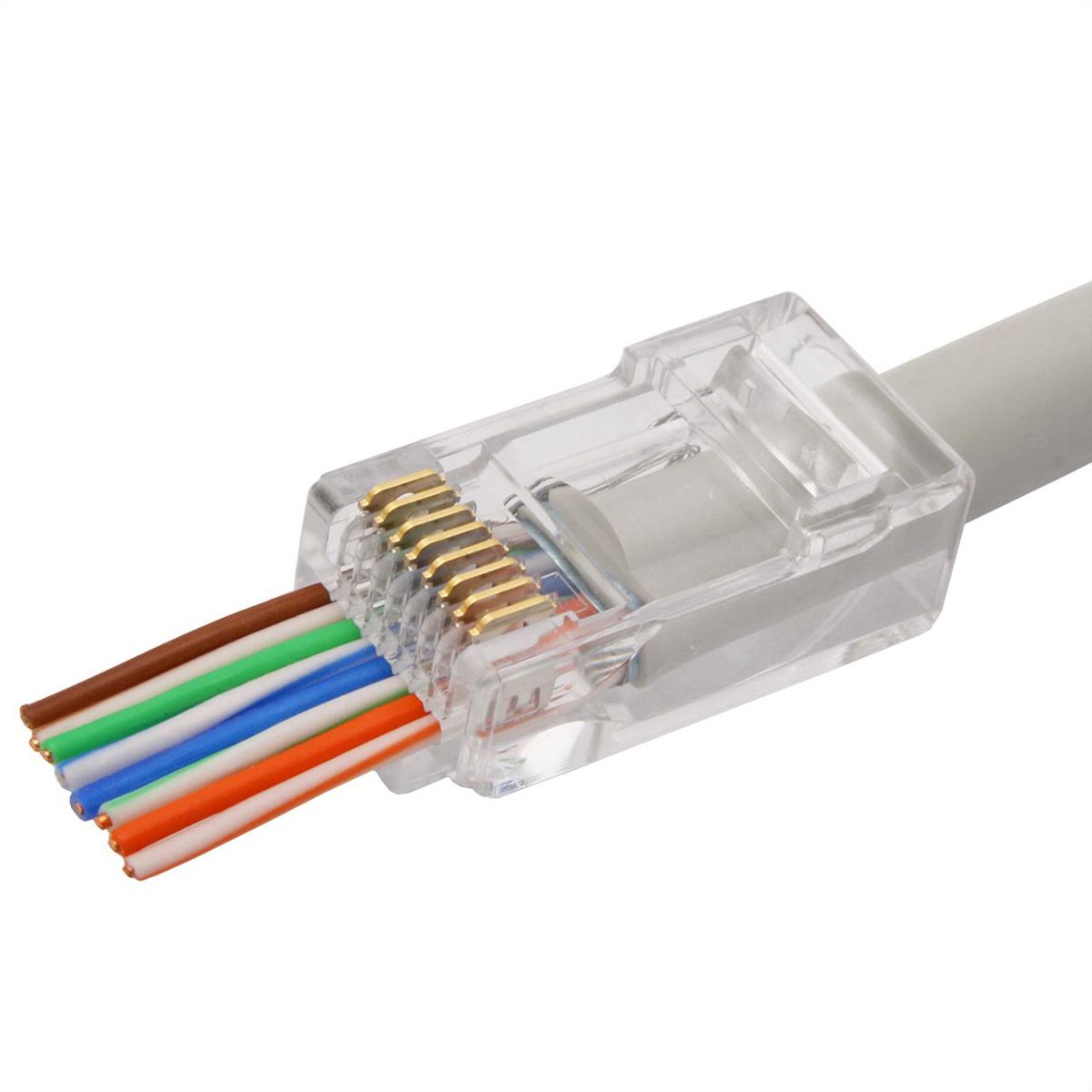 ROLINE Connecteur modulaire non blindé Cat.6A (Classe EA), Pass-Through, pour câble solide/tresse, 10 unités