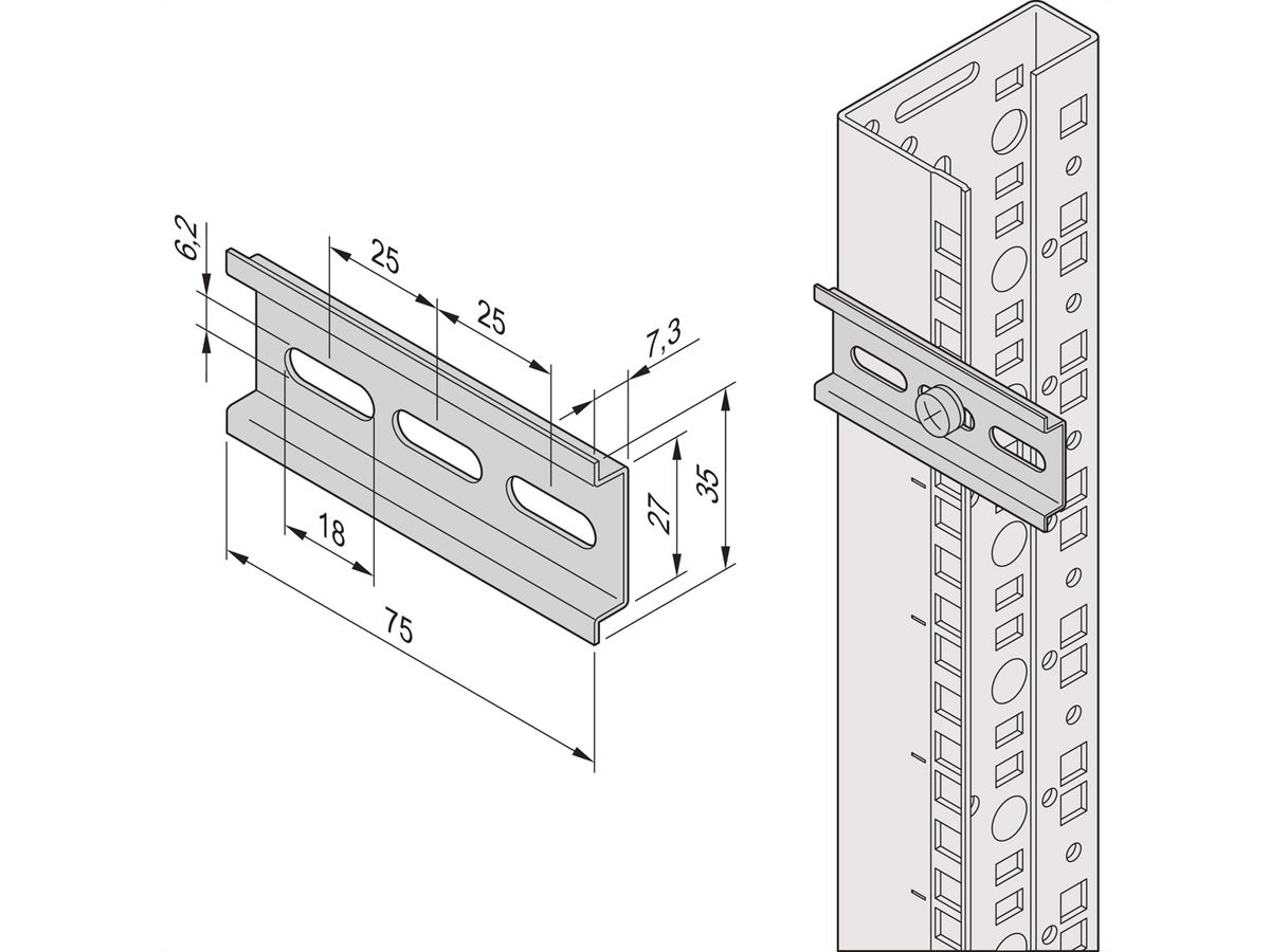Rail DIN SCHROFF pour thermostat avec capteur de température intégré