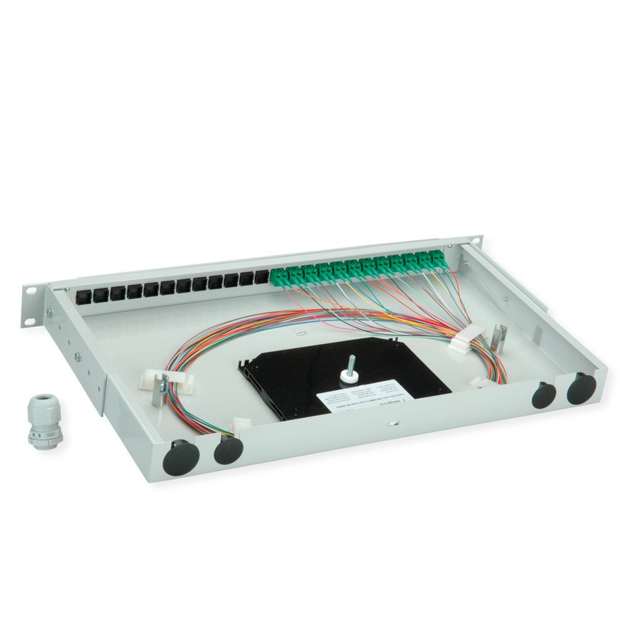 TELEGÄRTNER BASIS V Panneau fibre optique avec coupleurs & Pigtails , 12x LC Duplex, vert, OS2 APC