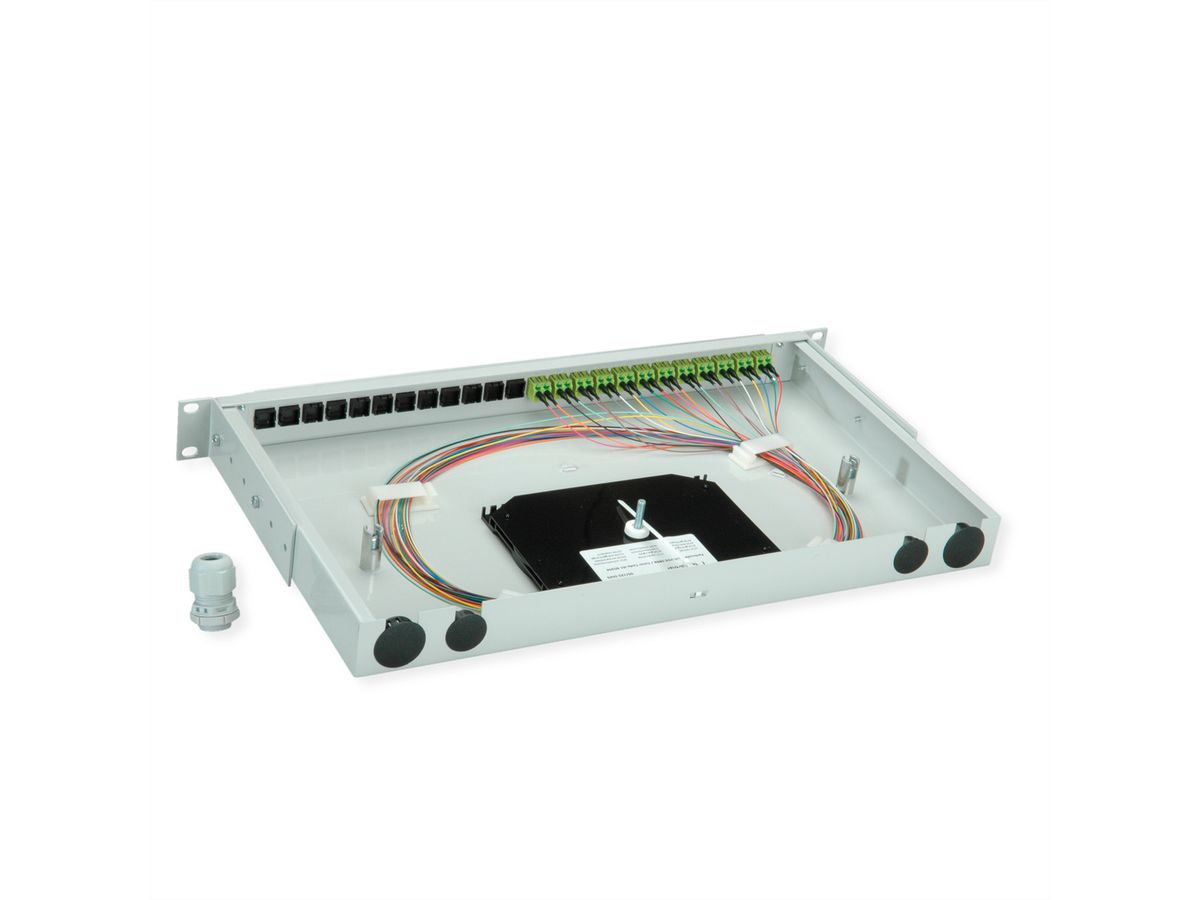 TELEGÄRTNER BASIS V Panneau fibre optique avec coupleurs & Pigtails , 12x LC Duplex, vert sapin, OM5