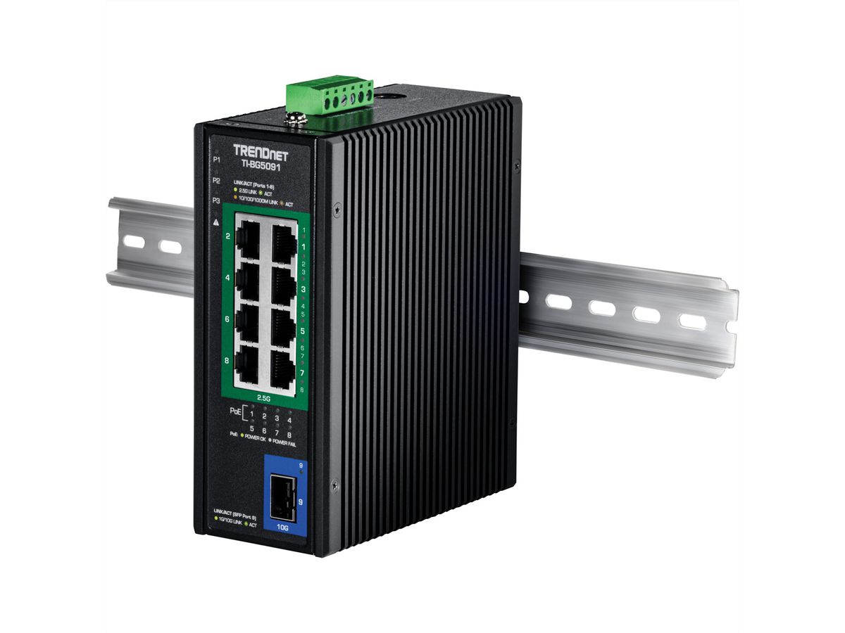TRENDnet TI-BG5091B Commutateur DIN-Rail 2,5G 9 ports PoE++ industriel avec ports 10G