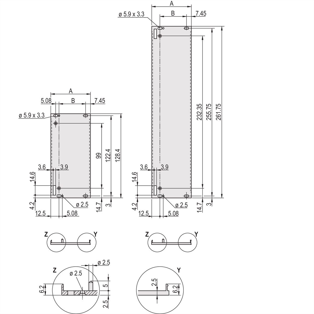 SCHROFF Plug-In Unit U-Profile Face avant pour poignée Forme 1, 3 U, 6 CV, 2,5 mm, Al, Anodisé frontal, Conducteur arrière