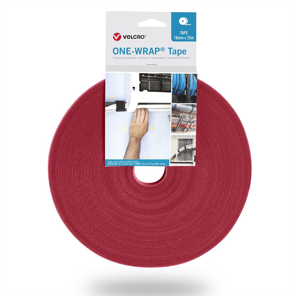 VELCRO® One Wrap® Bande 16 mm, rouge, 25 m