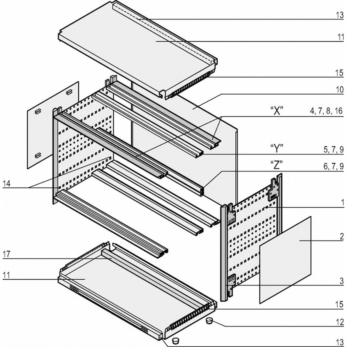 SCHROFF RatiopacPRO AIR Boîtier complet, bureau, blindage rétrofitable, garniture avant, 3/4 U, 28 HP, 255 mm