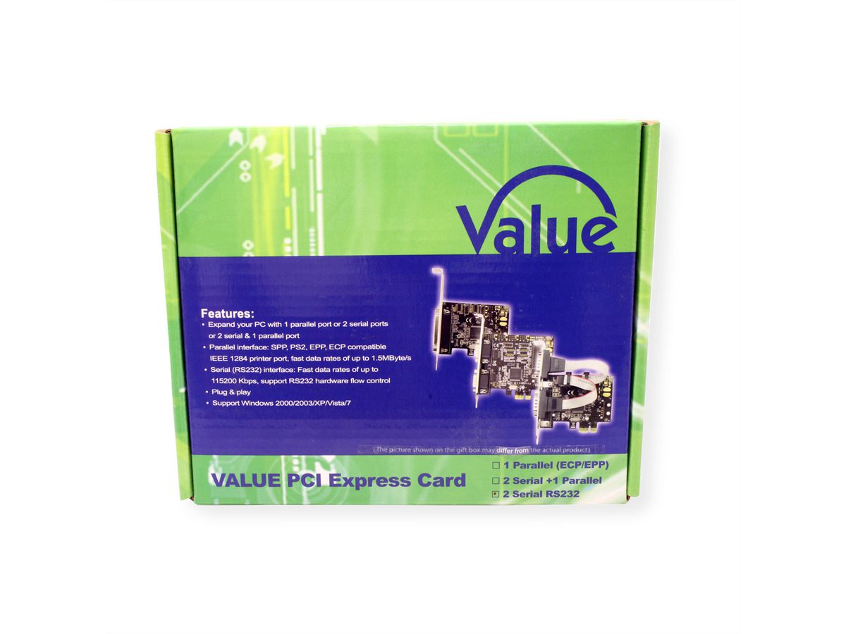 VALUE Carte PCI-Express 2S, 2x RS232, DB 9