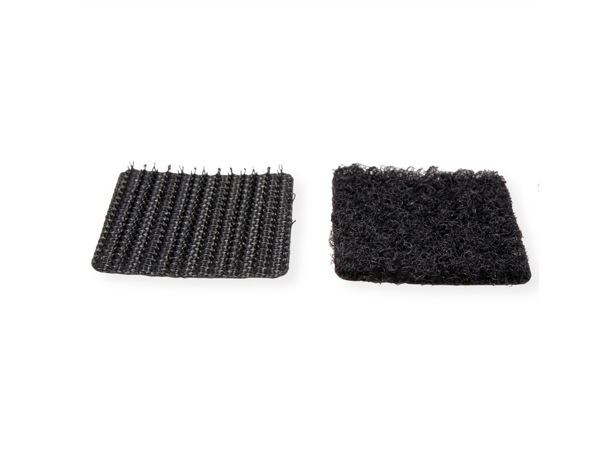 VELCRO® Boutons carrés 25x25mm x 24 noirs, crochets & velours autocollants