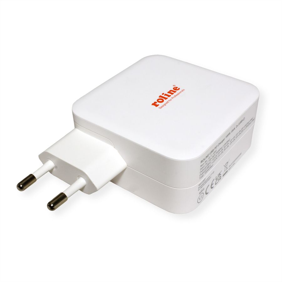 ROLINE Chargeur USB avec prise Euro, 2 ports, 2x C (PD), 100W, GaN