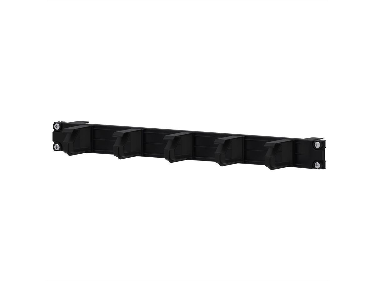 Passe-câbles 19" en plastique, 1 UH avec 5 arceaux en plastique noir