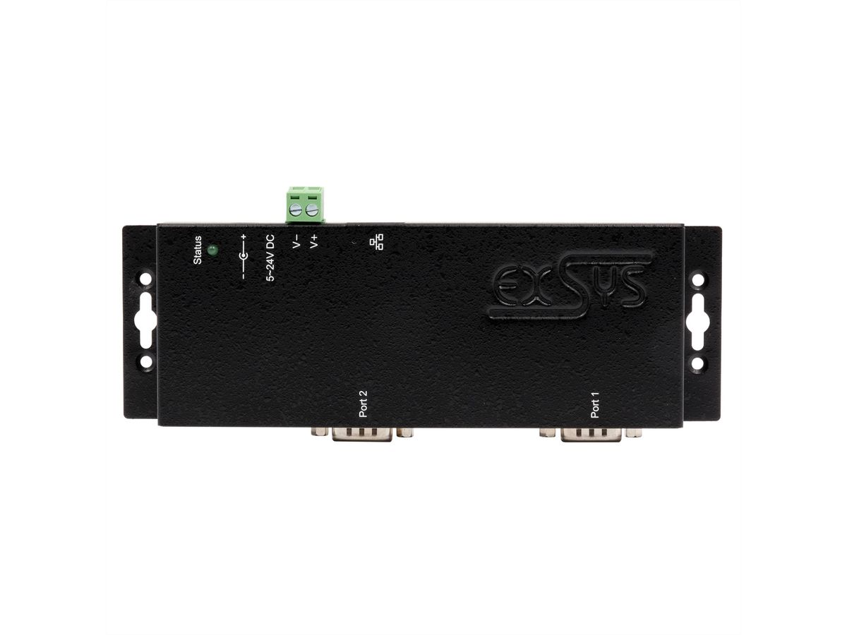 EXSYS EX-6122-2PoE Ethernet vers 2x RS-232/422/485 PoE avec connecteur 9 broches, avec logiciel Virtual Com