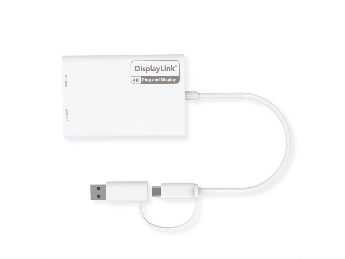 ROLINE Adaptateur Multi-DisplayLink USB type A+C - 2x HDMI, Multi-Stream 4K