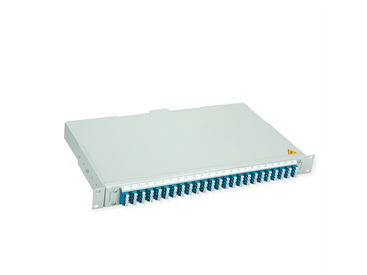 TELEGÄRTNER BASIS V Panneau fibre optique avec coupleurs & Pigtails , 24x LC Quad, bleu, OS2 PC