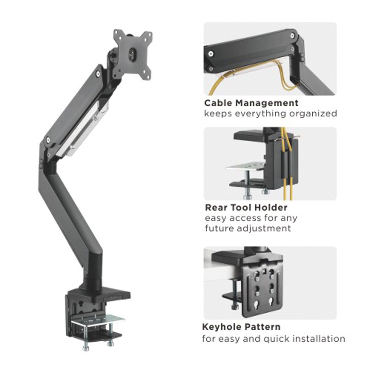 ROLINE Support LCD à gaz, fonction pivot, 5 axes de rotation, max. 18 kg