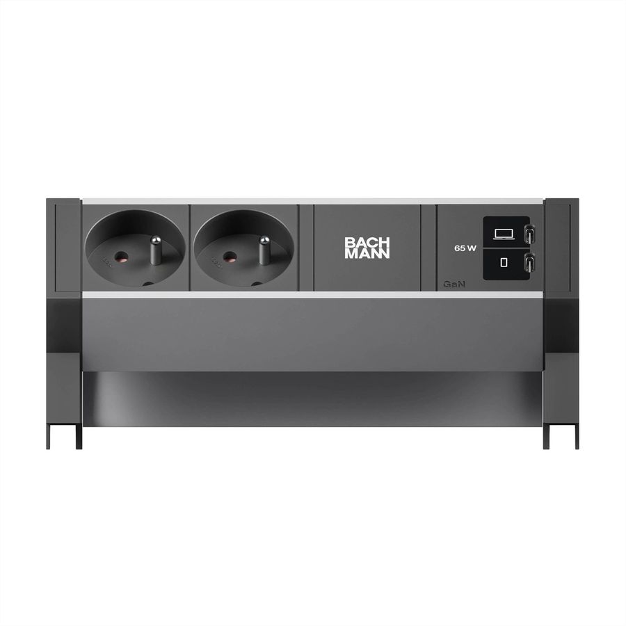 BACHMANN DESK2 ALU BLACK 2xUTE, 1xUSB C/C 65W L=0,2m