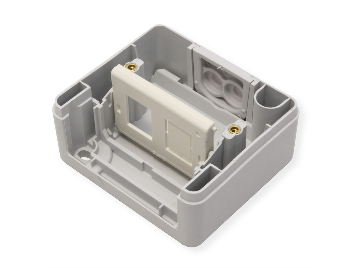TELEGÄRTNER Boîtier IP44, 75x86x58, gris, avec insert de montage pour module 2xAMJ