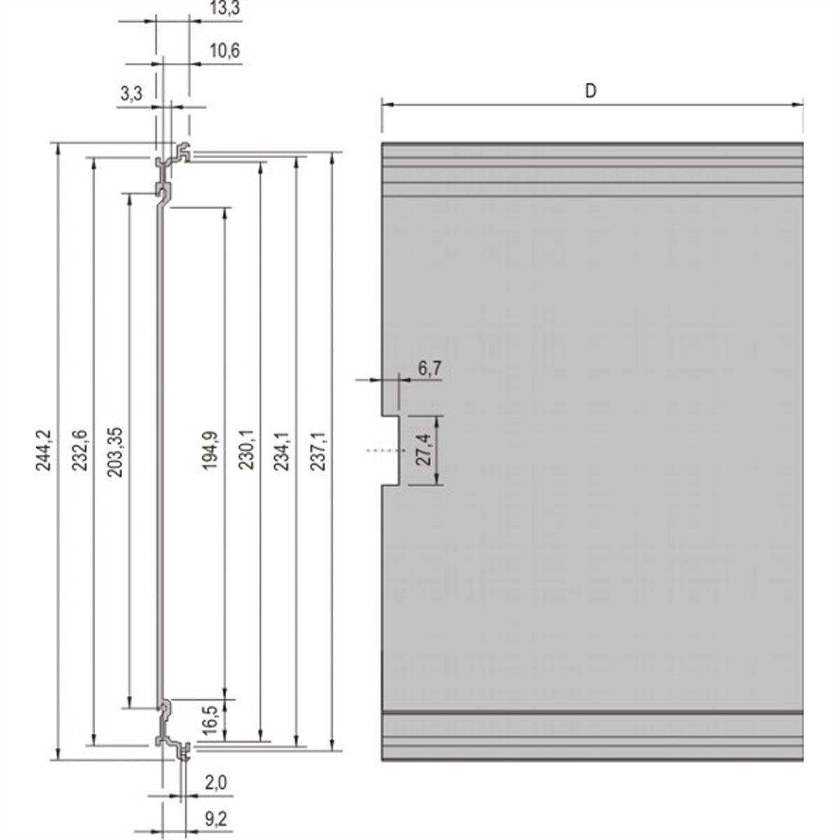 Cadre SCHROFF, type unité enfichable, panneau latéral extrudé, 6 U, 160 mm, droite