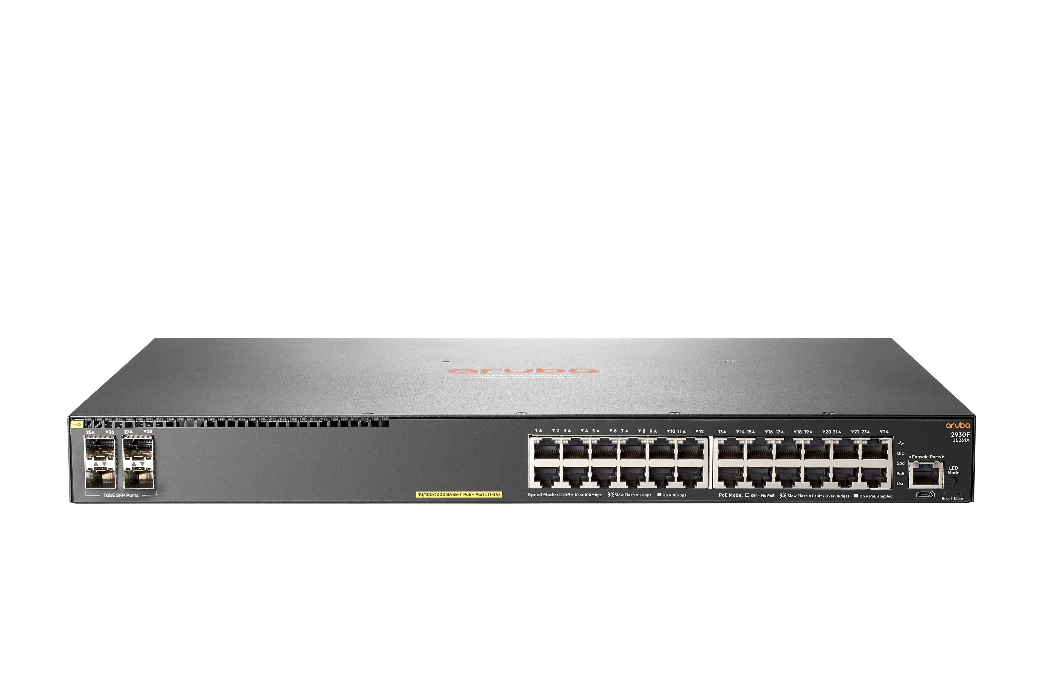 Hewlett Packard Enterprise Aruba 2930F 24G PoE+ 4SFP Géré L3 Gigabit Ethernet (10/100/1000) Connexion Ethernet, supportant l'alimentation via ce port (PoE) 1U Gris