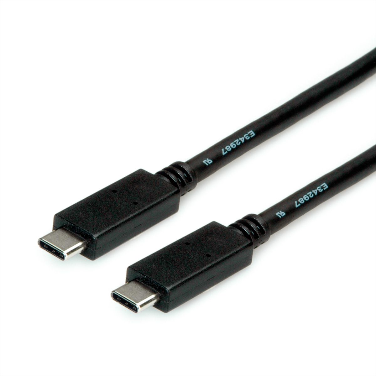 ROLINE Câble USB 3.2 Gen 2, avec PD, C-C, M/M, 4K UHD-1, 10Gbit/s, Emark, 100W, noir, 2 m