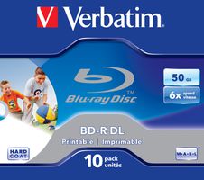 Verbatim BD-R DL 50GB 6x Wide Printable 10 Pack Jewel Case No ID Brand BD-R 50Go 10pièce(s)