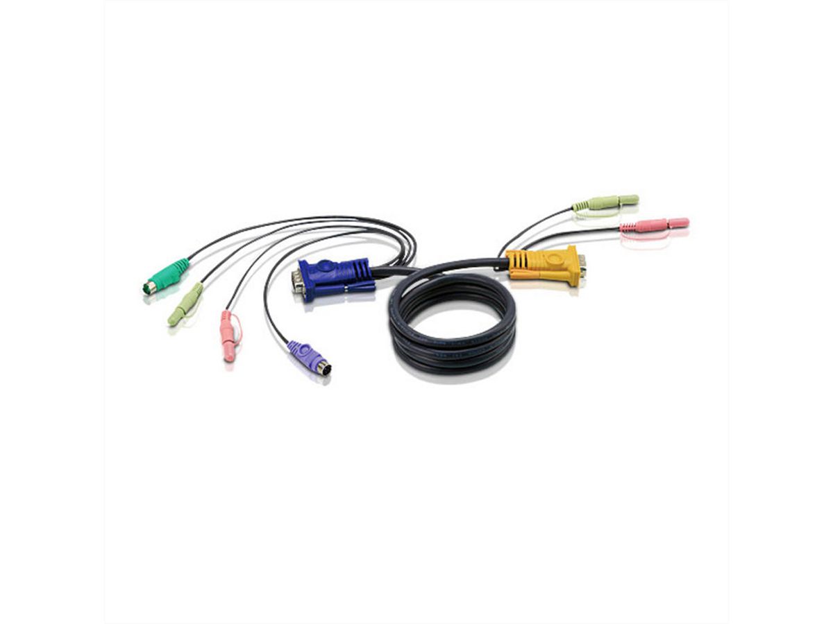 ATEN 2L-5302P Câble KVM VGA, PS/2 et Audio, noir, 1,8 m