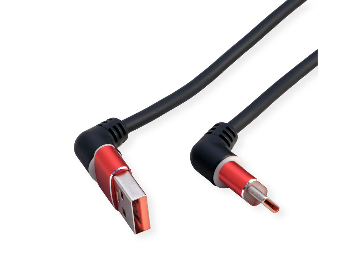 ROLINE Câble USB 2.0, C-A, M/M, rotation à 360°, rouge/noir, 2 m