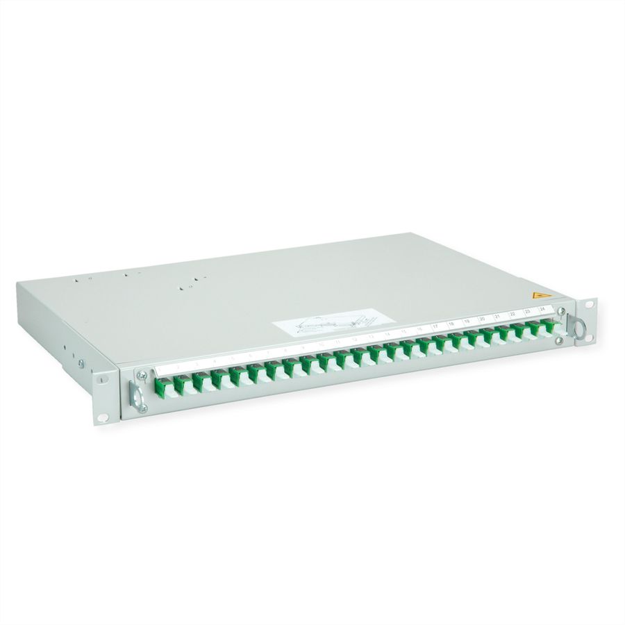 TELEGÄRTNER PROFI V Panneau FO avec coupleurs et pigtails, 24x E2000, vert, OS2 APC, Grade B