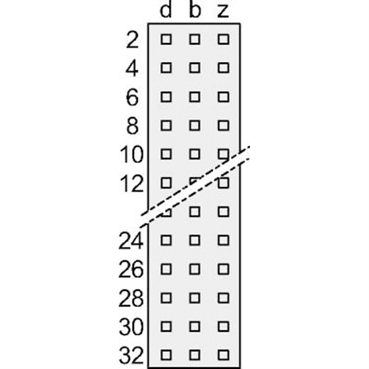 Connecteur SCHROFF de type F, EN 60603, DIN 41612, mâle, 48 contacts, broches à souder, 2.9 mm