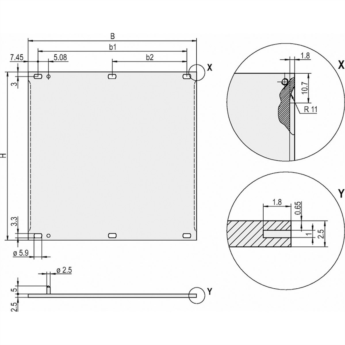 SCHROFF Face avant, blindage Refrofit, 9 U, 84 HP, 2,5 mm, alu, anodisé, bords non traités