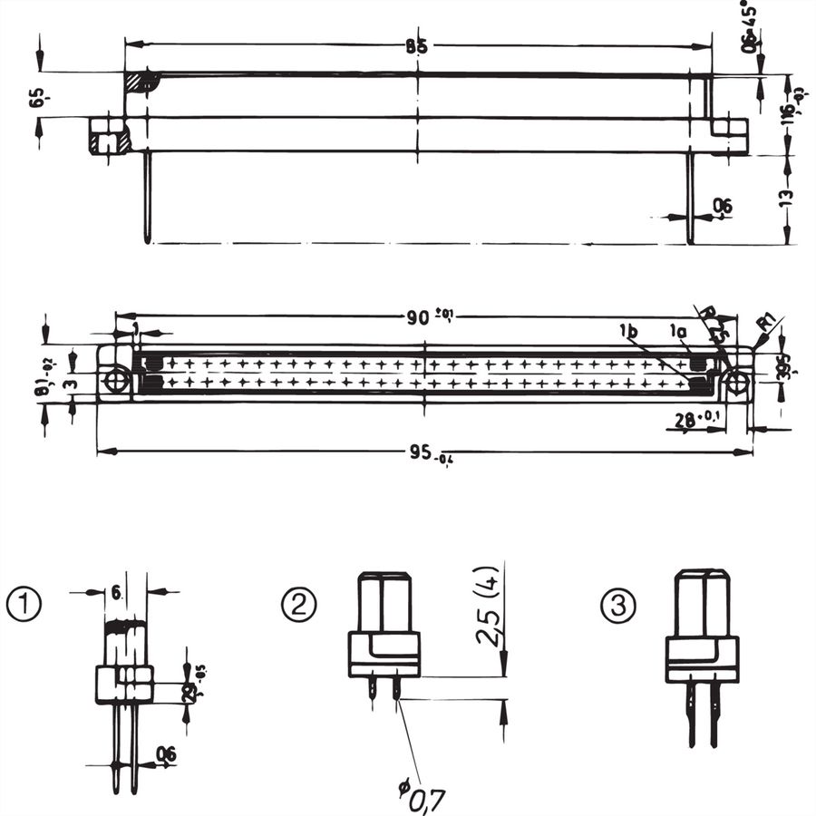 Connecteur SCHROFF Type B, EN 60603, DIN 41612, femelle, 64 contacts, broches à souder, 2.5 mm