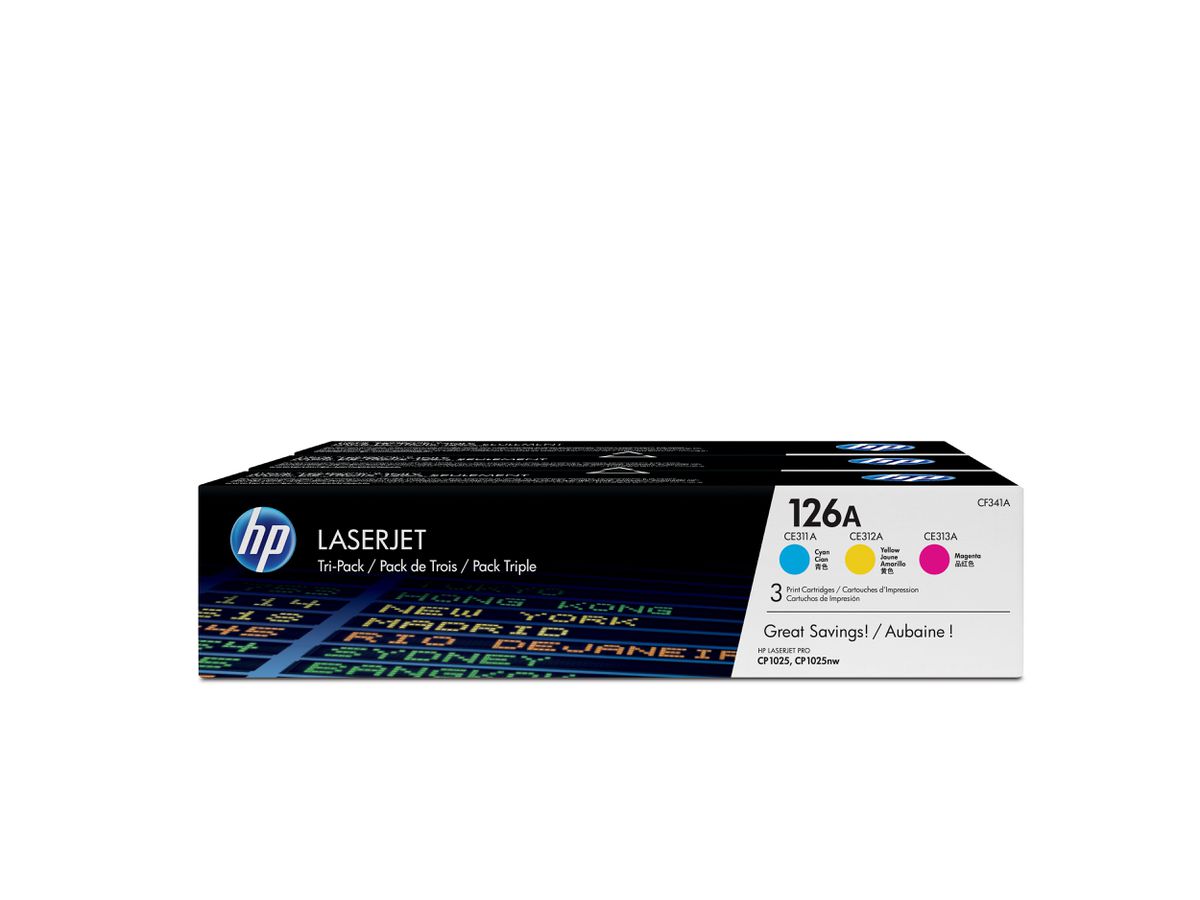HP 126A pack de 3 toners LaserJet cyan/magenta/jaune authentiques
