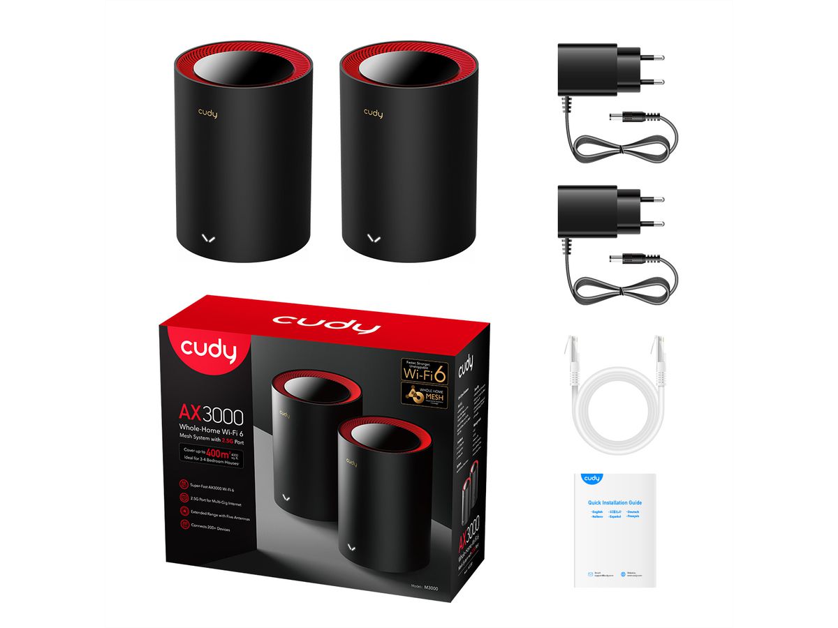 CUDY M3000 AX3000 WiFi 6 Mesh  2.5G, Pack de 2