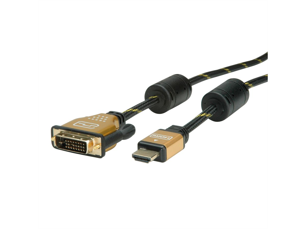 ROLINE GOLD Câble pour écran DVI-HDMI, M-M, (24+1) dual link, Retail Blister, 2 m