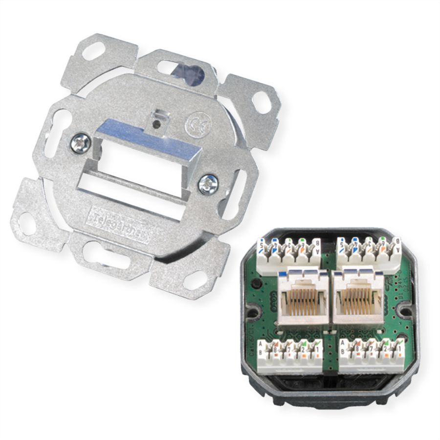 TELEGÄRTNER Embase AMJ45 sans plaque centrale 2xRJ45 Cat.6 (Classe E), (A+C)